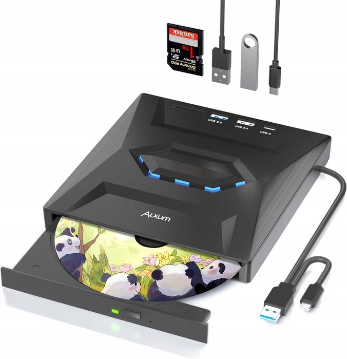 Zewnętrzny Napęd DVD Alxum 5w1 USB 3.0 Type-C SD USB A Szybki