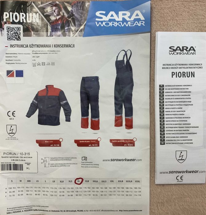 Spodnie robocze ogrodniczki SARA WORKWEAR PIORUN, długie, XL