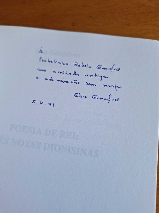 Poesia de Rei, Três Notas Dionisinas - Elsa Gonçalves (1ª edição 1991)
