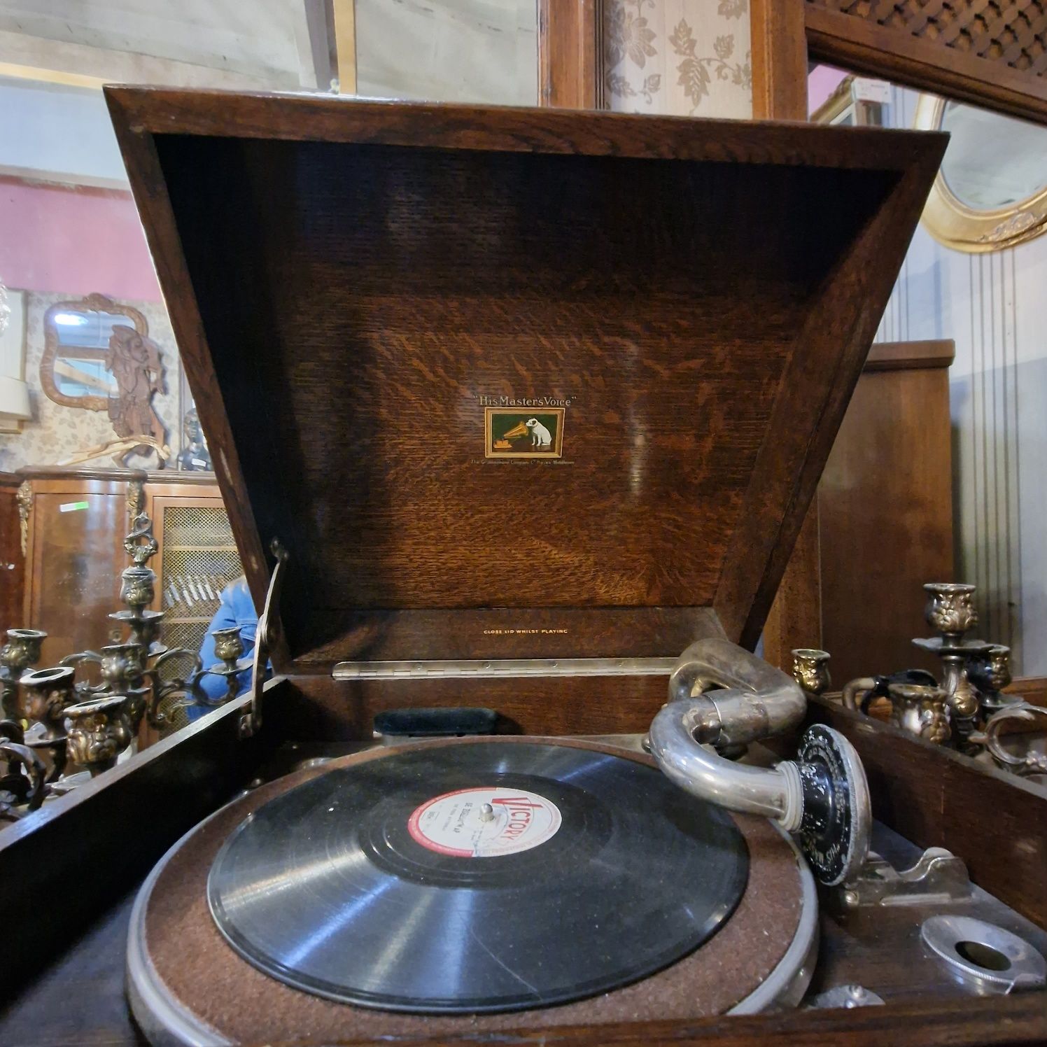 Stary gramofon sprawny Master's Voice #268 Antyki Stylowy Węgrów