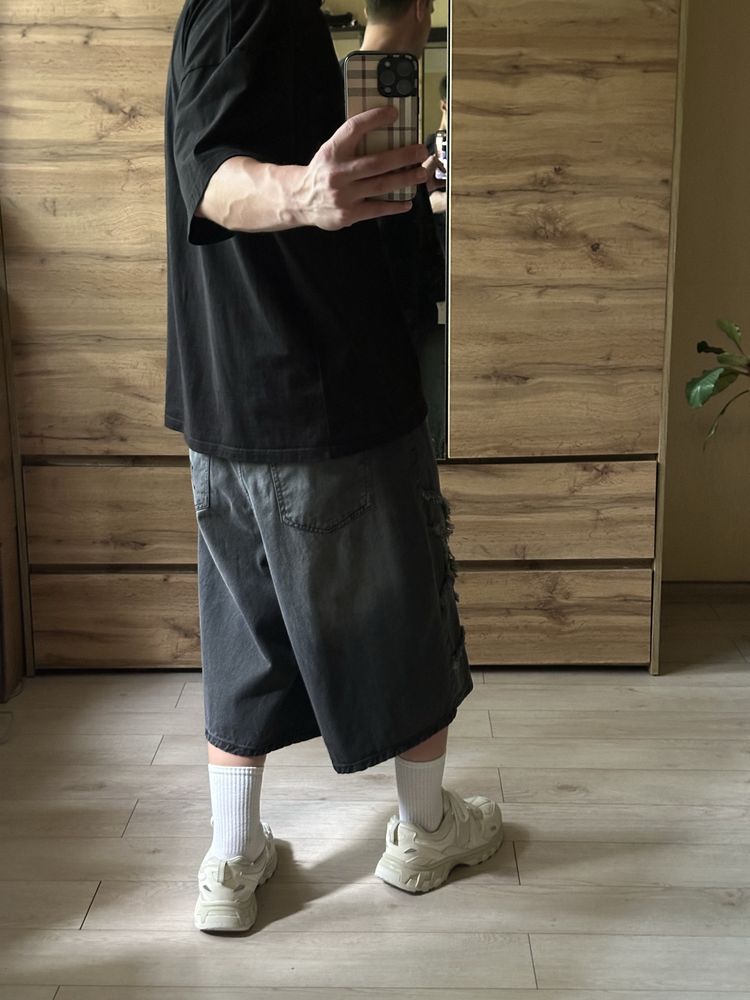 Широкі чоловічі оверсайз чорні шорти baggy washed м л хл m l xl реп