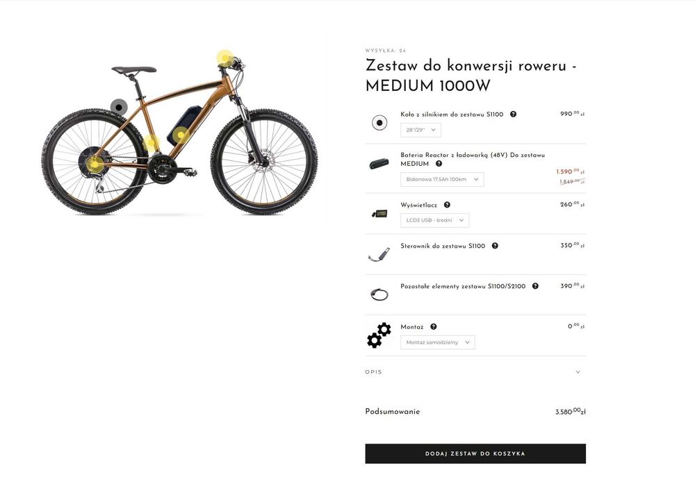 zestaw do konwersji roweru na elektryczny