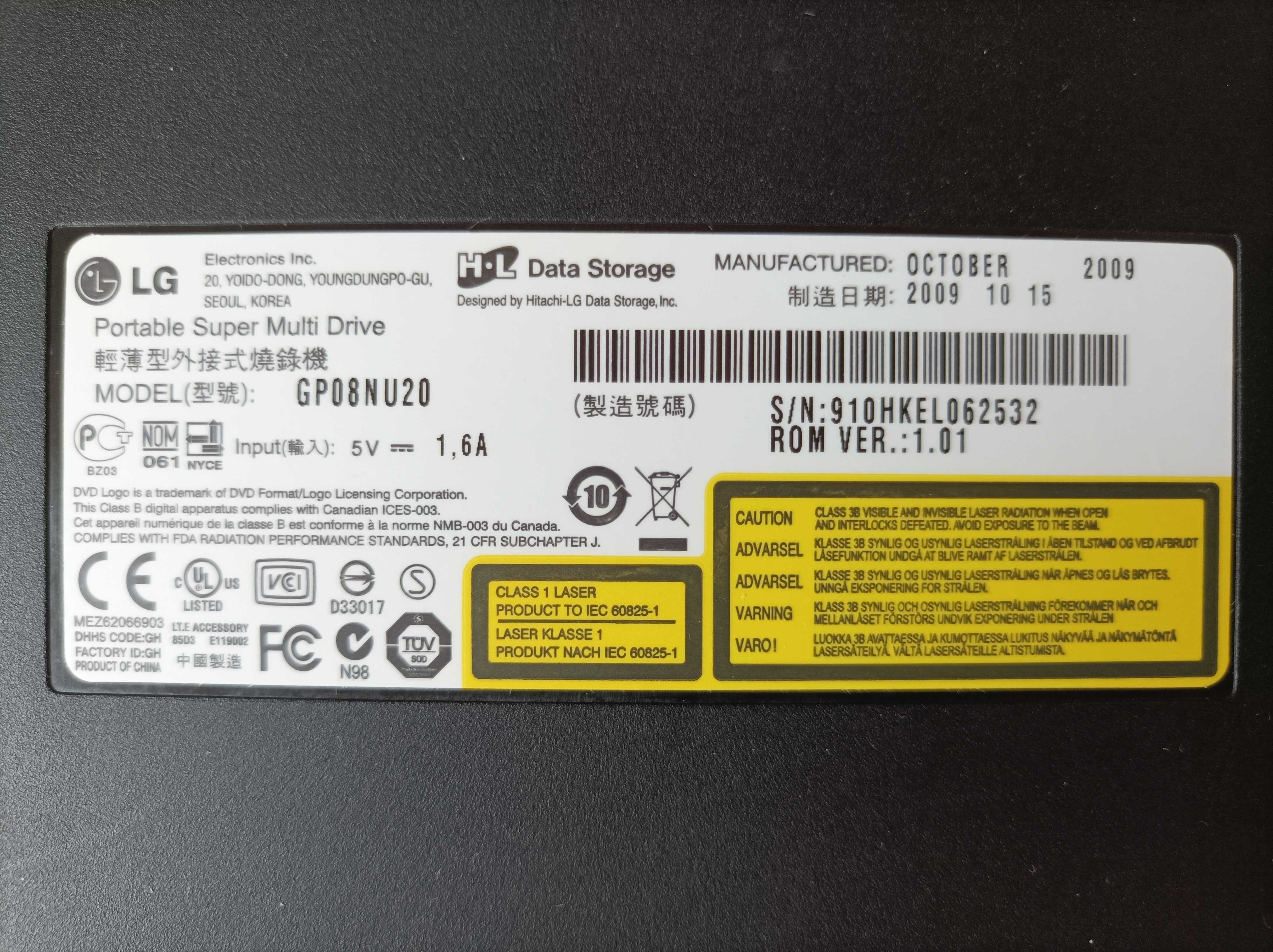 Nagrywarka LG Portable Super Multi Drive GPO8 lite - stan BDB