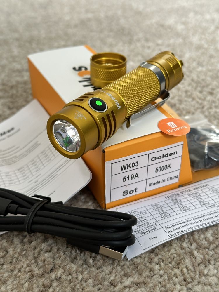 Wurkkos WK03 Golden Nichia 519A, акум. 18650 на 3000mAh у комплекті!