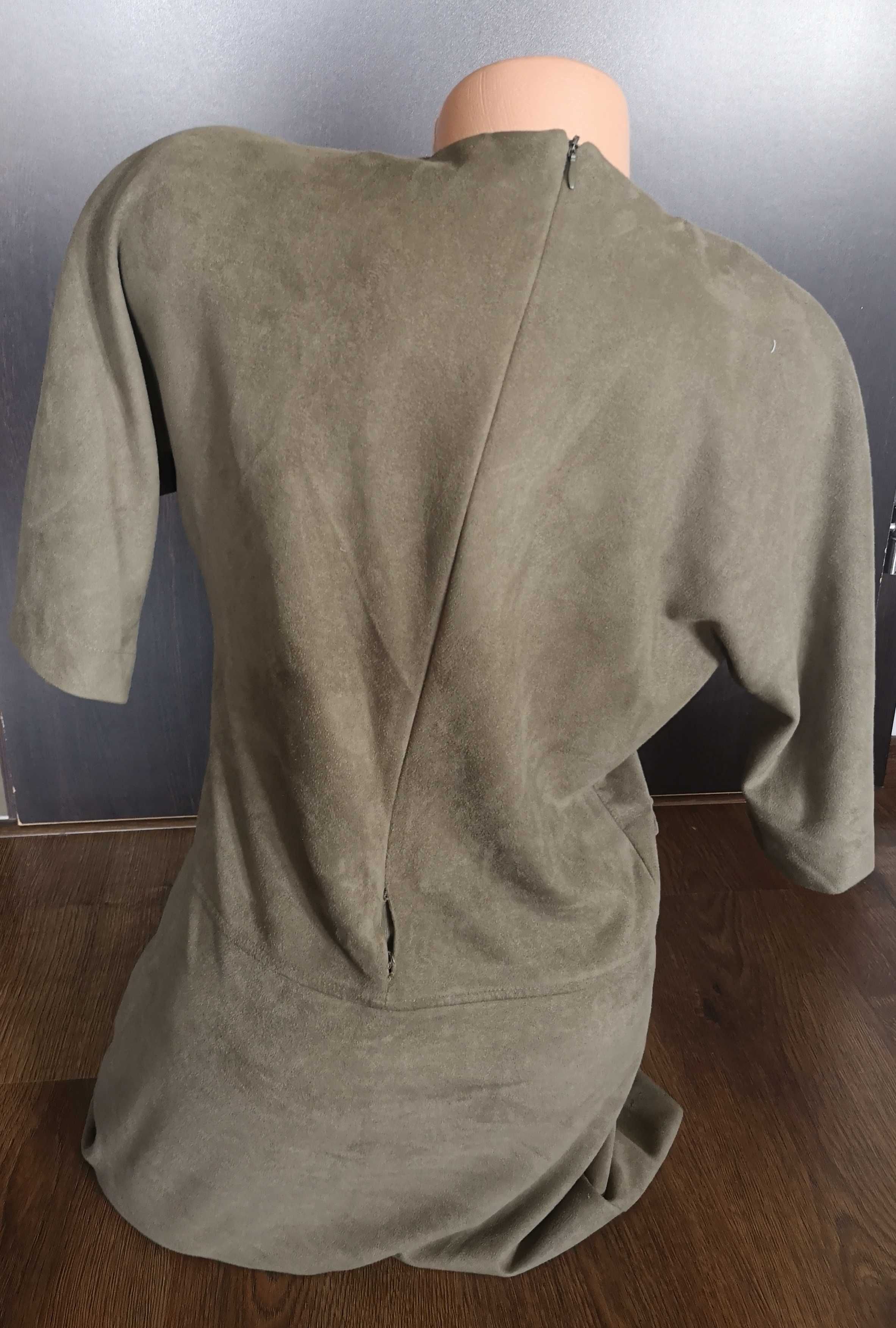 Zamszowa khaki sukienka M/L