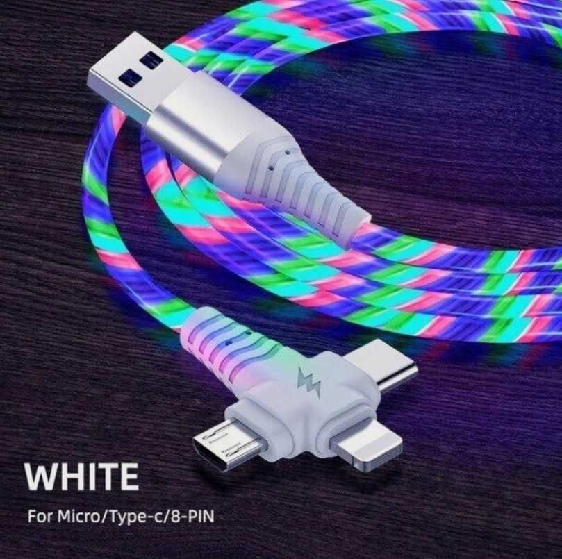 Kabel USB 3w1 LED micro usb/USB-C/lightning