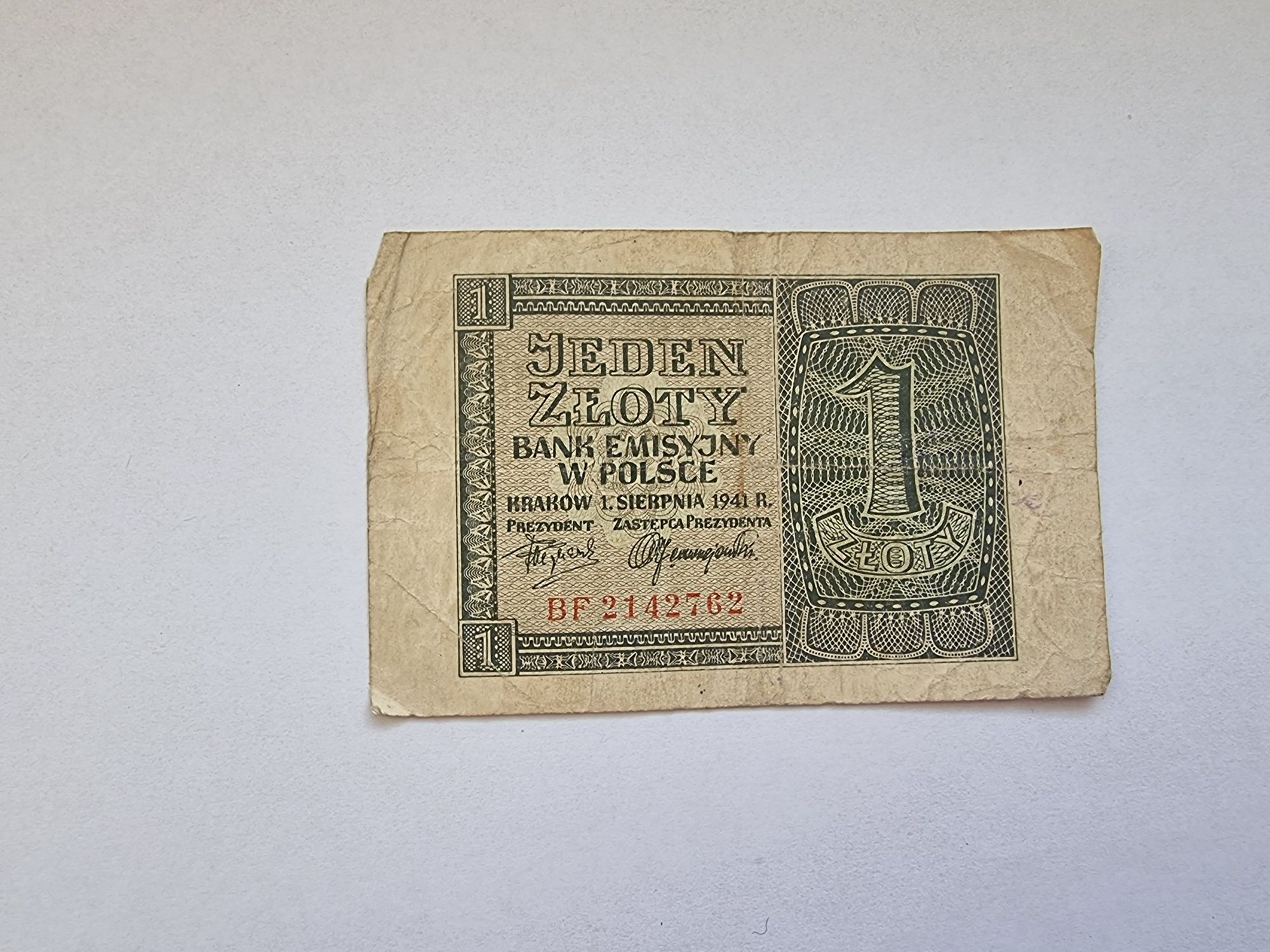 Banknot jeden złoty Bank emisyjny w Polsce Kraków 1941