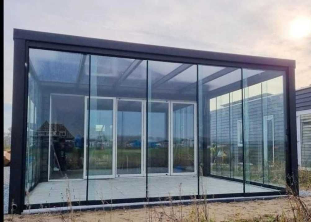 SZYBY PRZESUWNE bez ramkowe nowa Zabudowa pergoli  5m x 2.3m h komplet