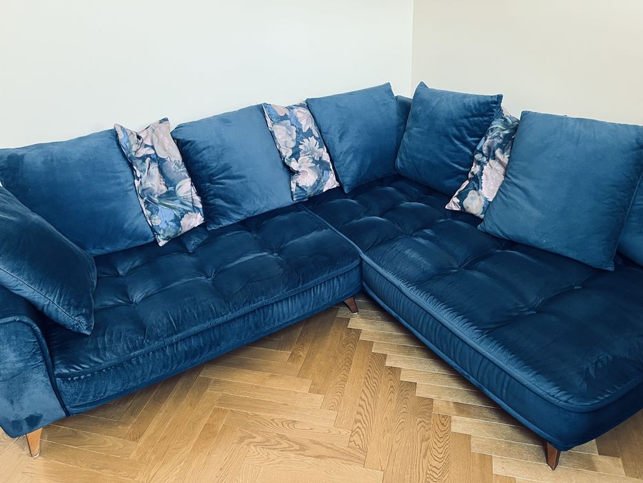 Sofa narożnik granatowa Befame Belavio welur