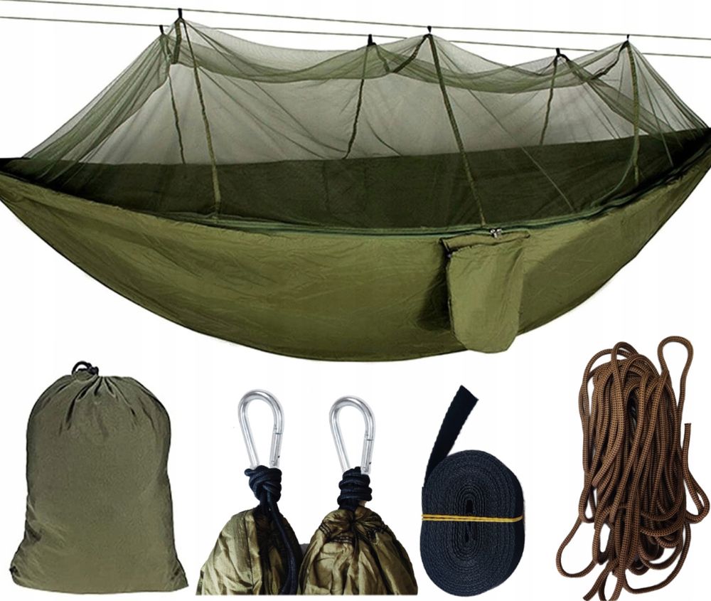 Hamak z Moskitierą Turystyczny Dwuosobowy Survival Kempingowy Mocny