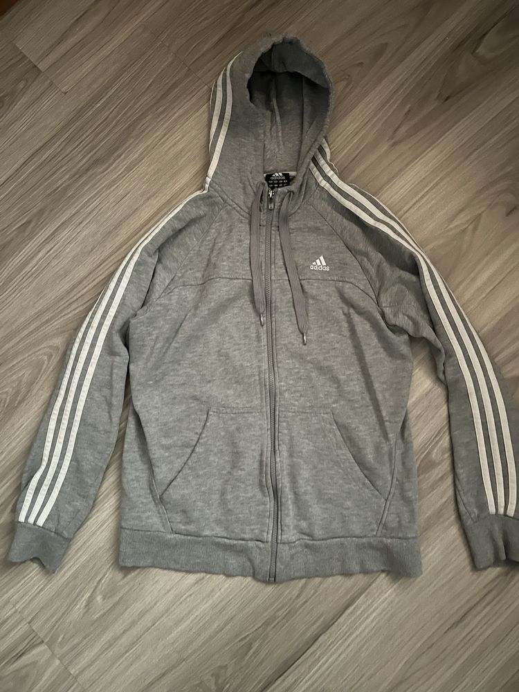 Szara rozpinana bluza Adidas z kapturem