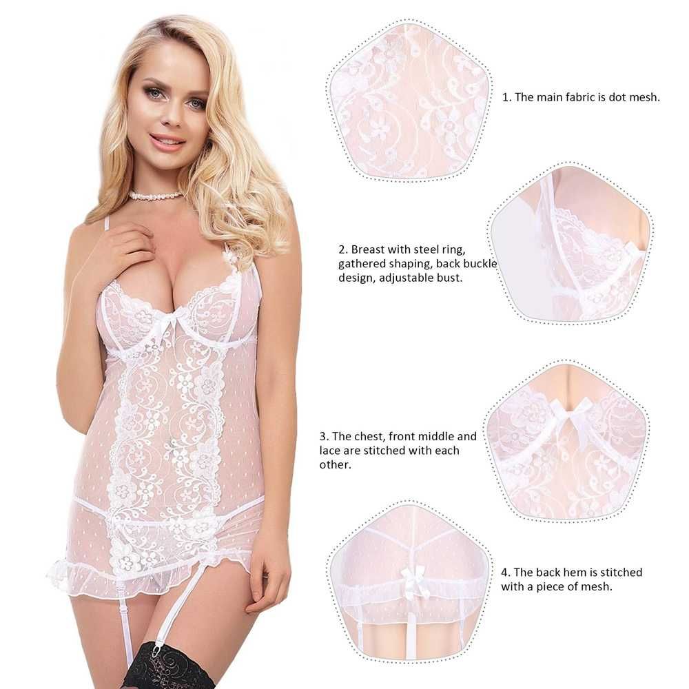 Еротичний пеньюар із підв'язками XL 2 XL 3XL Білий Pluse size