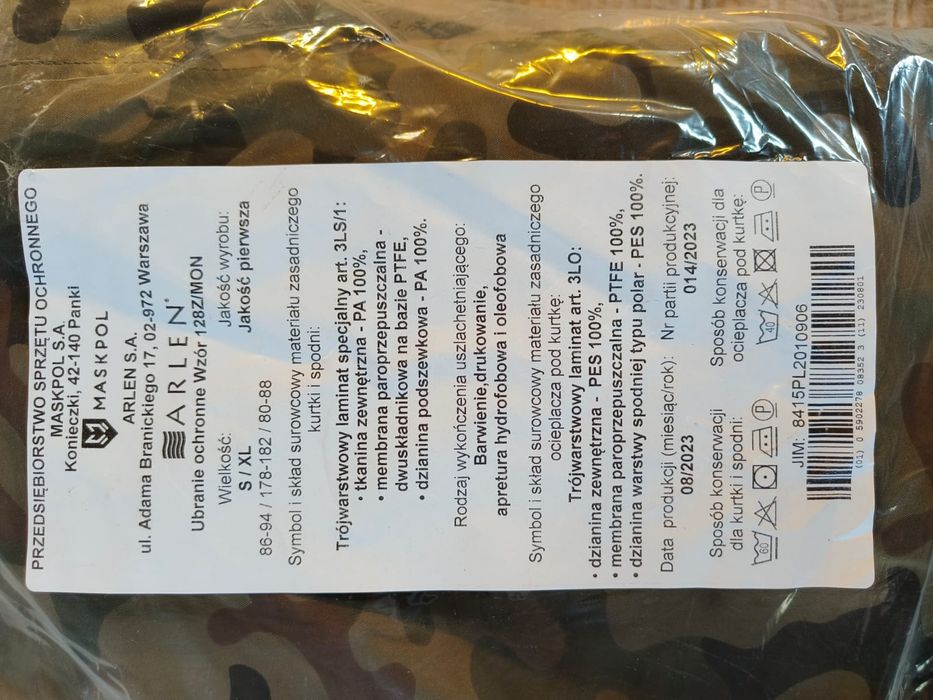 Ubranie ochronne wojskowe Gore-Tex  128Z/MON