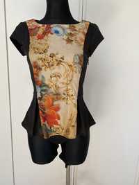 Dorothy Perkins Roza bluzka z baskinką w orientalny wzor ornament S