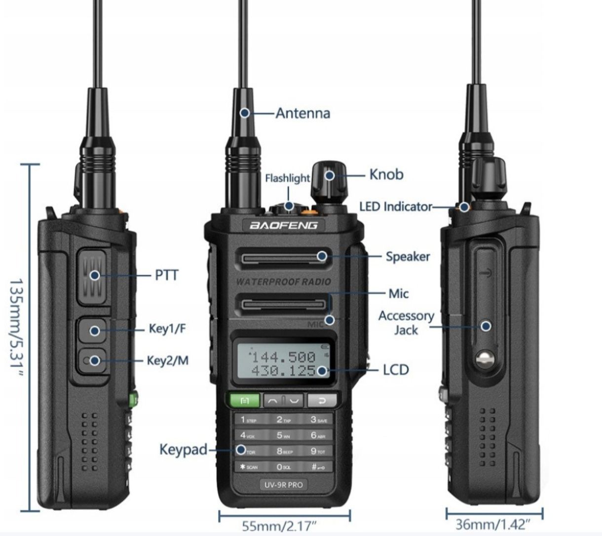 Baofeng UV-9PRO  Krótkofalówka Walki-Talki pojemna bateria