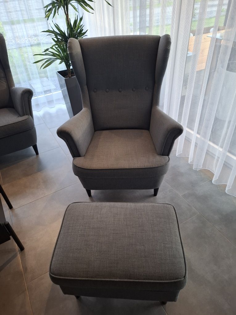 Zestaw Ikea Strandmon, sofa, uszaki, podnóżek