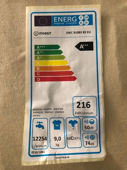 Máquina de Lavar Roupa INDESIT EWC 91083 BS (9 kg - 1000 rpm - Branco)