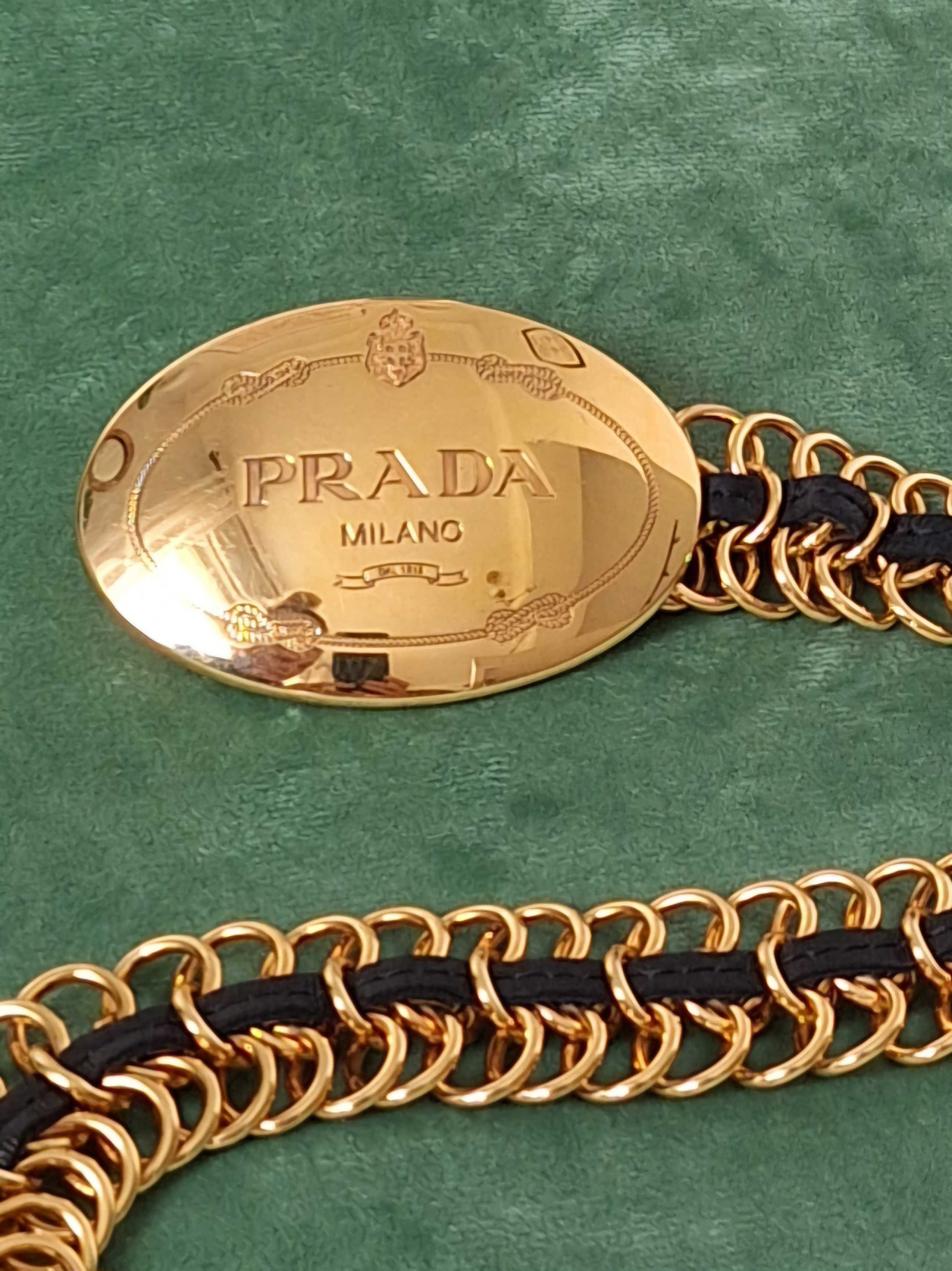 Oryginalny złoto-czarny damski pasek Prada