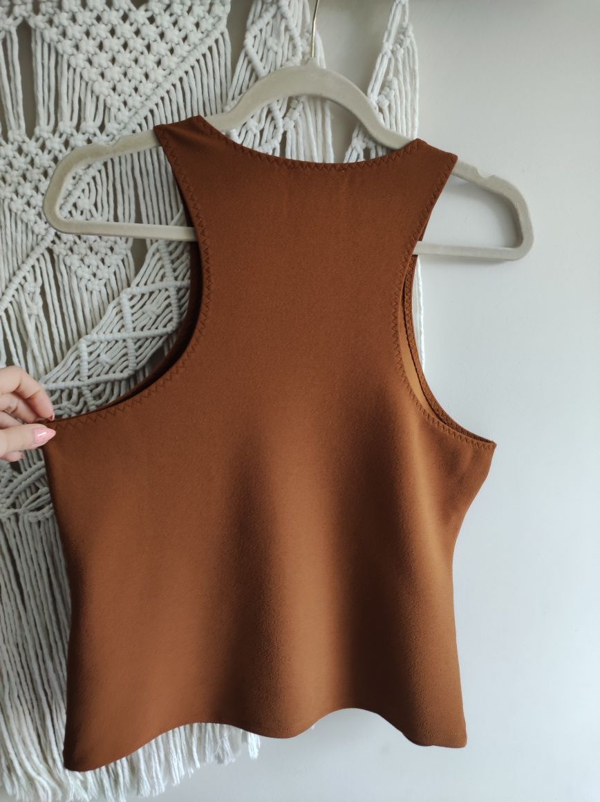 Brązowy top z krepy H&M L 40 nowy z metką