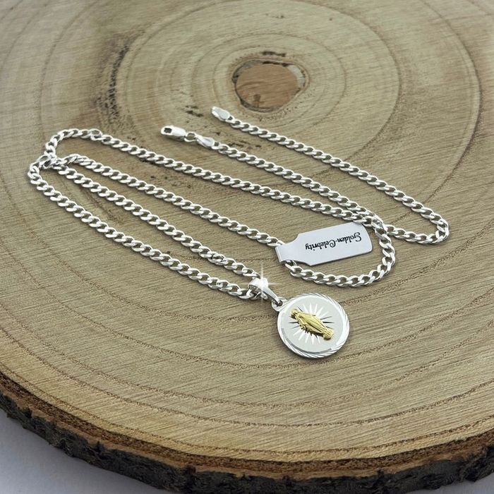 Męski Łańcuszek Z Medalikiem Matka Boska Srebro 925 Biżuteria Srebrna