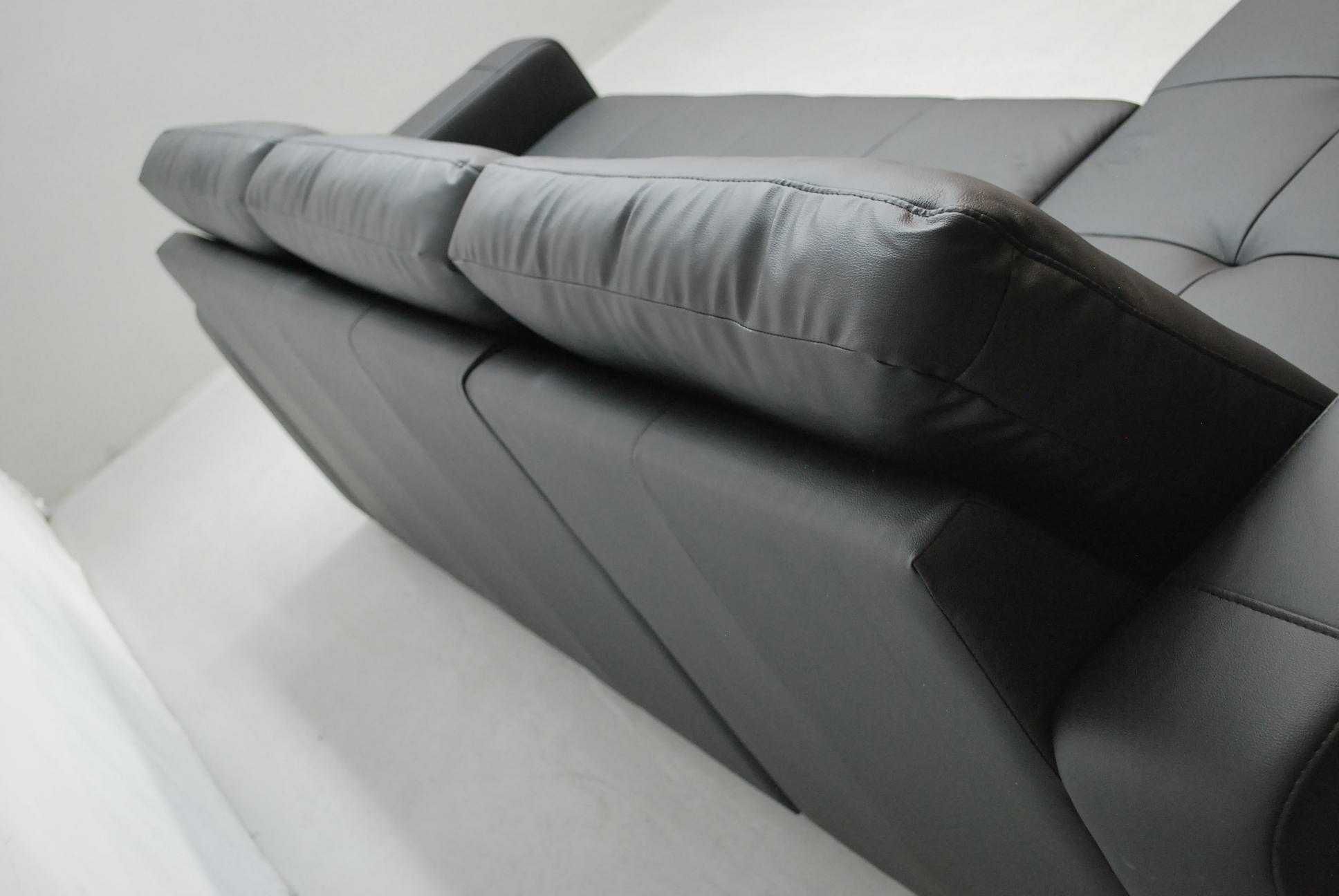 czarny SKÓRA NATURALNA NAROŻNIK spanie pojemnik 6605, sofa kanapa
