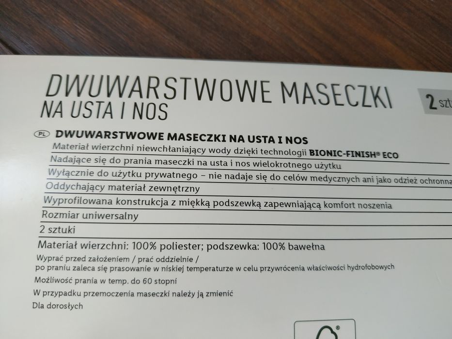 Maseczki dwuwarstwowe 2 szt. Komplet