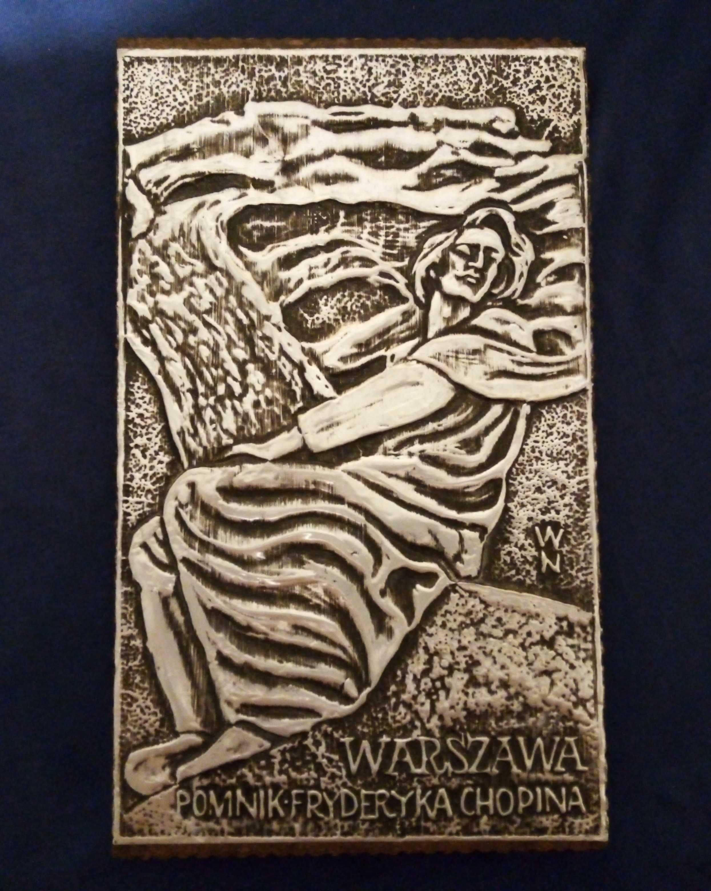 Pomnik Fryderyka Chopina - plakieta drewno-metal, SPRLiA Wyspiańskiego