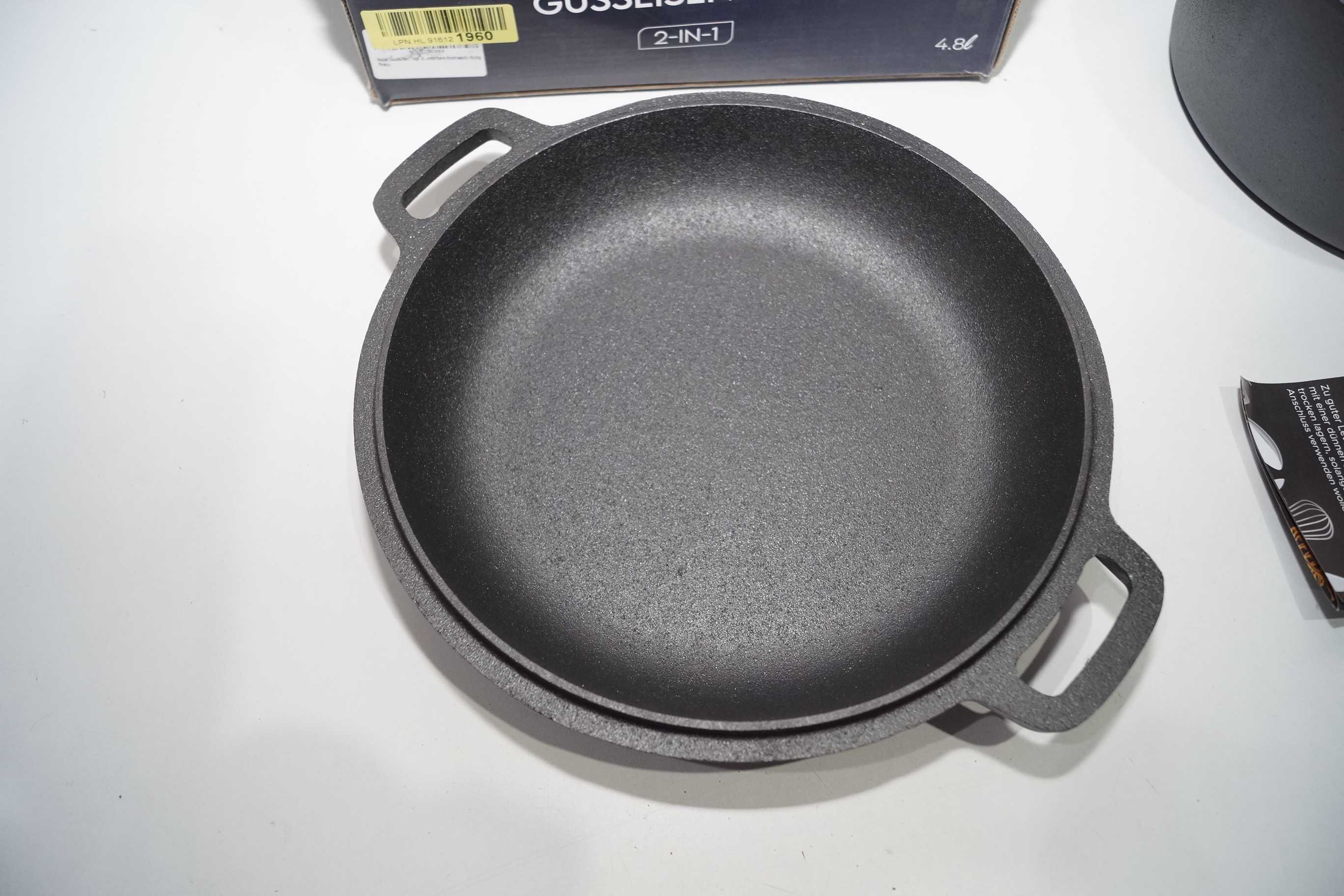 lezzet 2w1 żeliwny garnek do gotowania zapiekania z patelnią 27cm 4,8l