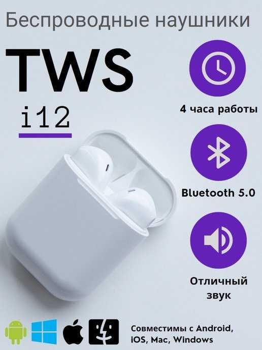 Бездротові навушники TWS i12 5.0 Bluetooth сенсорні Наушники Bluetooth