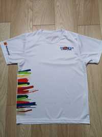 Koszulka sportowa biała, krótki rękaw z kolorowym nadrukiem