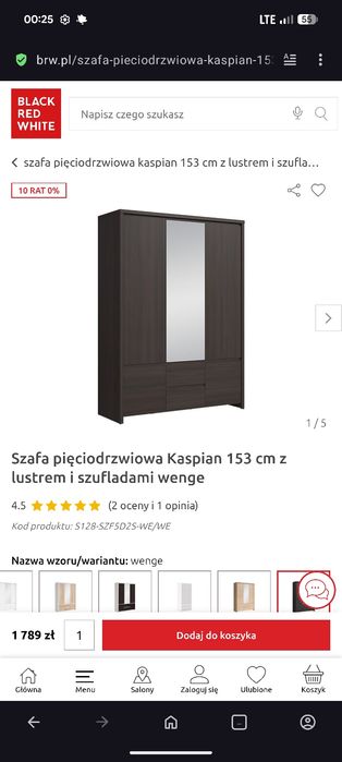 Szafa z lustrem Kaspian czarna wenge