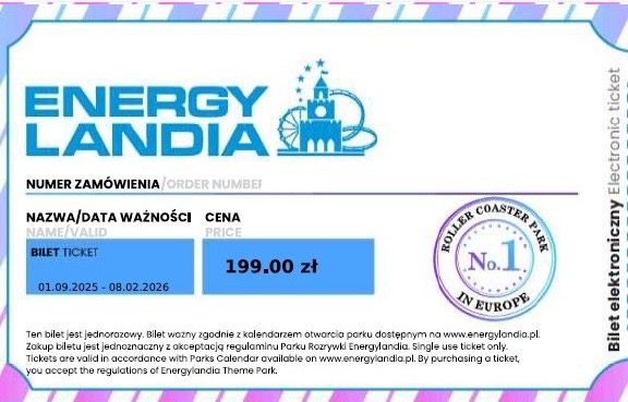 4 Bilety do Energylandii ważne do 08.02.2026