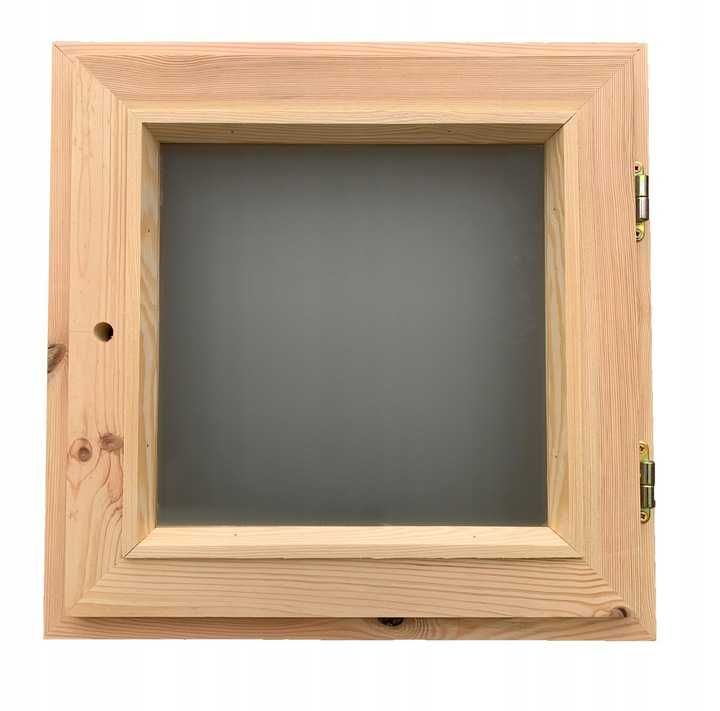 Okno Drewniane Otwierane Do WC 50x50cm z Szybą MLECZNĄ