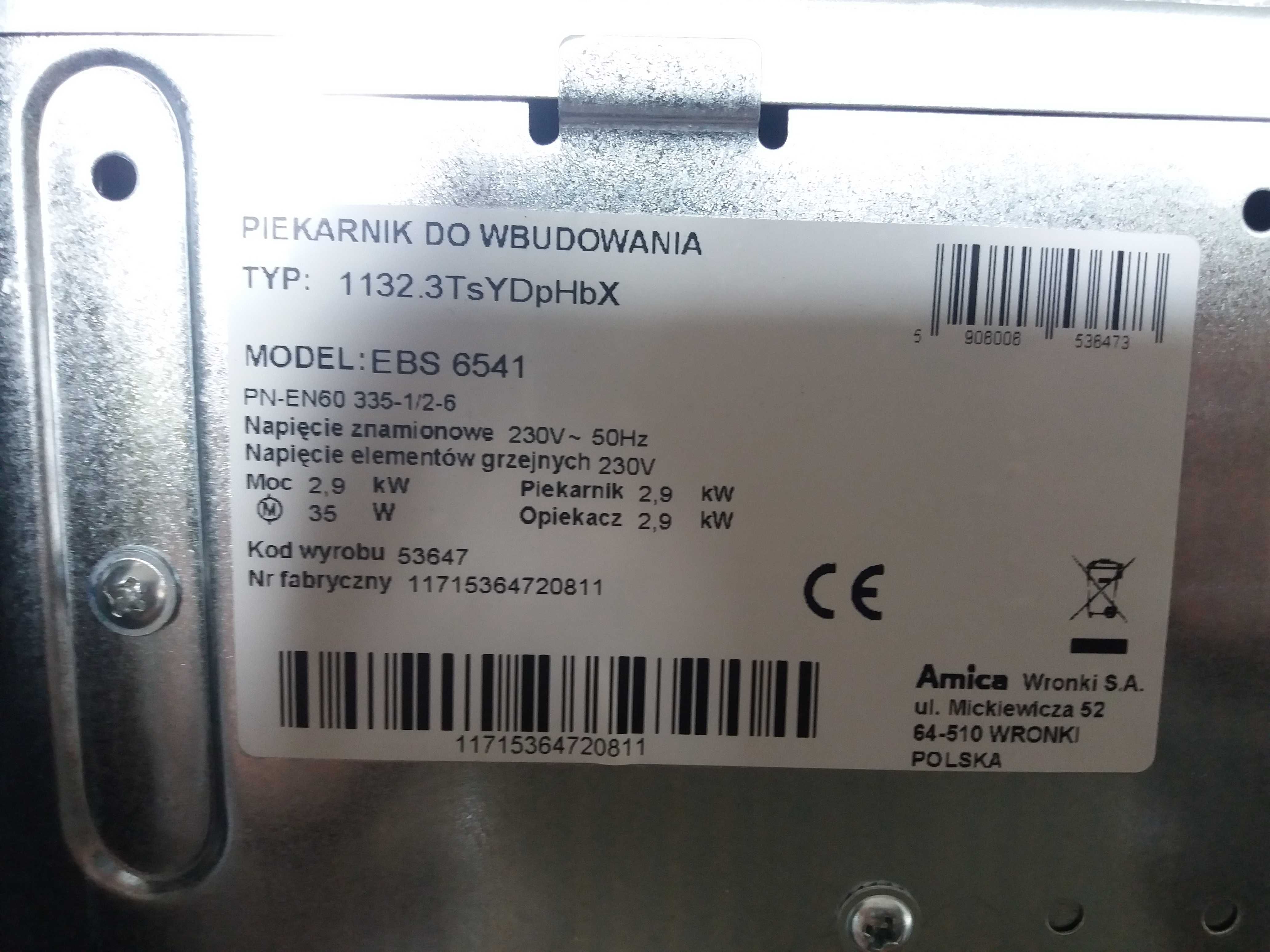 Piekarnik elektr. do zabudowy Amica EBS 6541