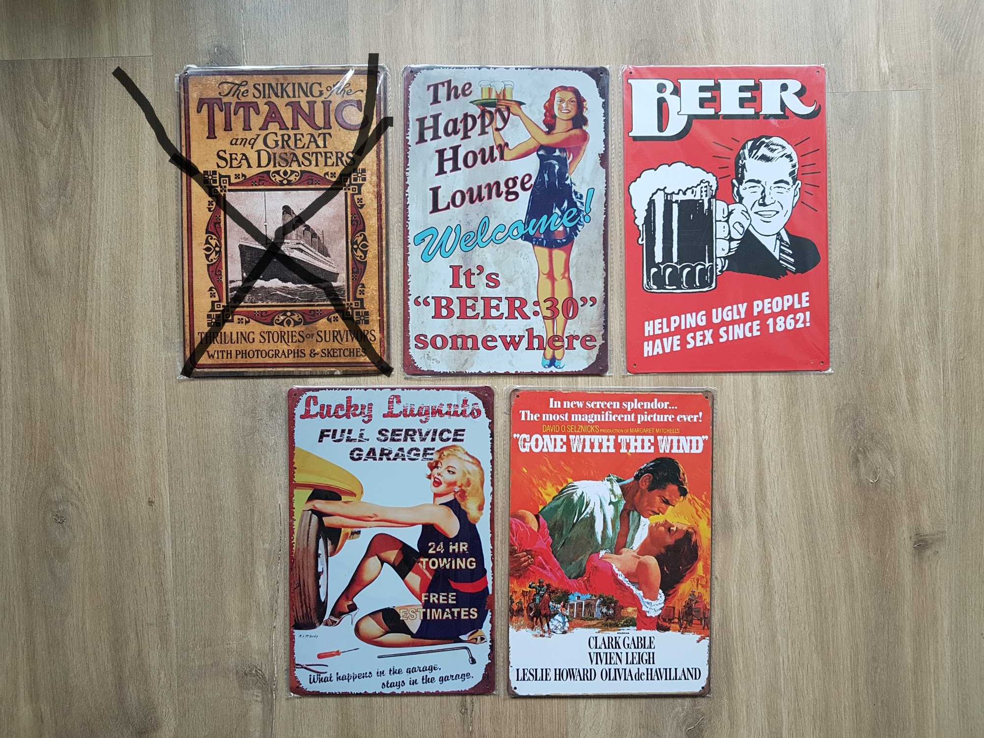 Metalowe retro obrazki plakaty Przeminęło z wiatrem Piwo Garaż Serwis