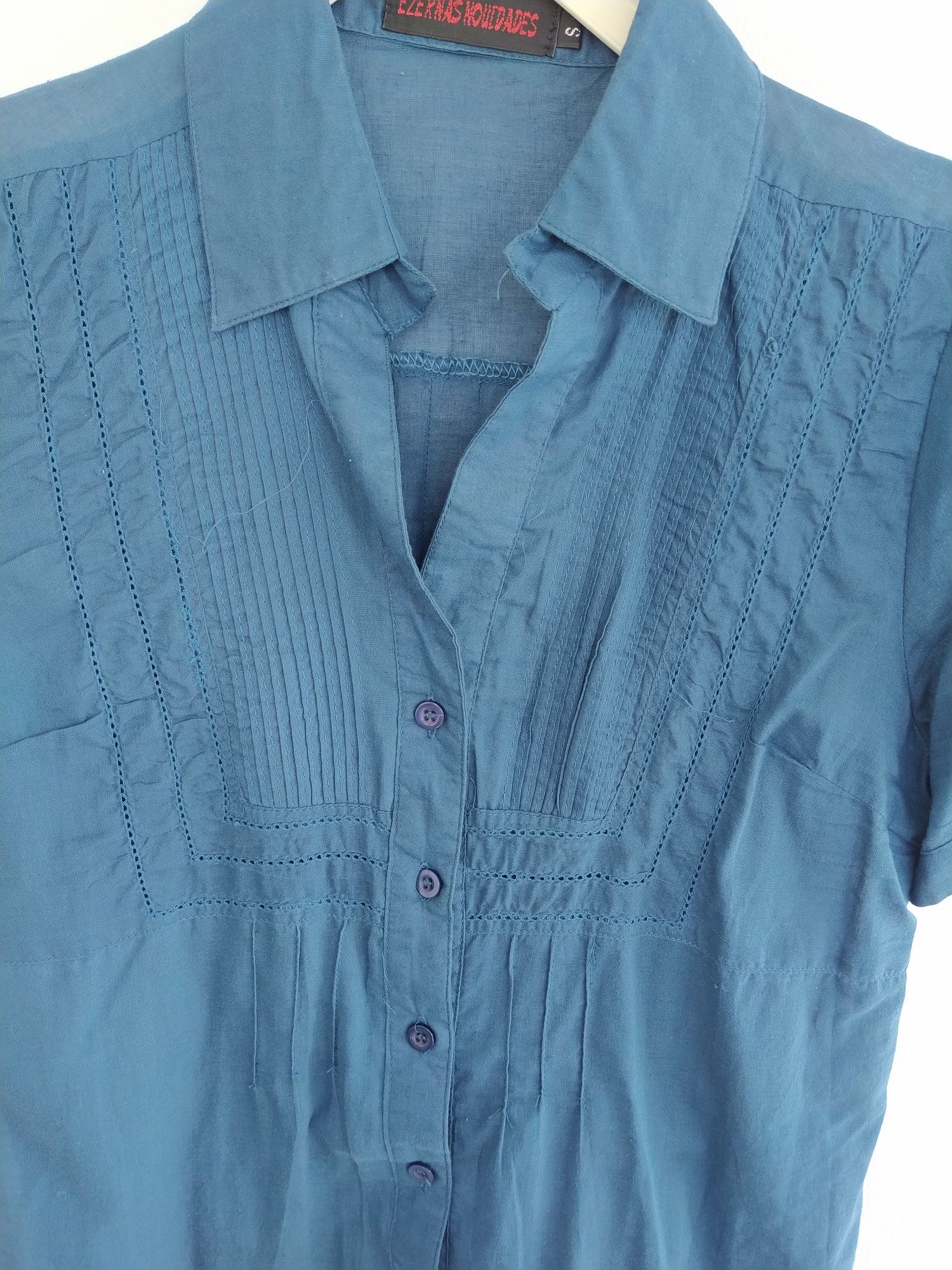 Blusa azul com bordado - Eternas Novidades - Tamanho S