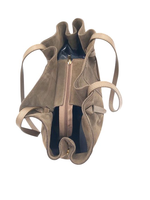 Torebka damska shopper naturalna skóra zamszowa beż taupe