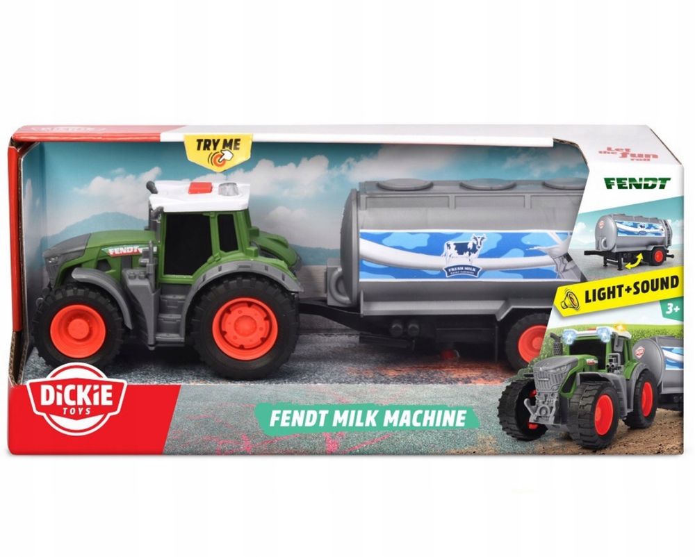 Dickie Farm Traktor z przyczepą na mleko FENDT 26 cm