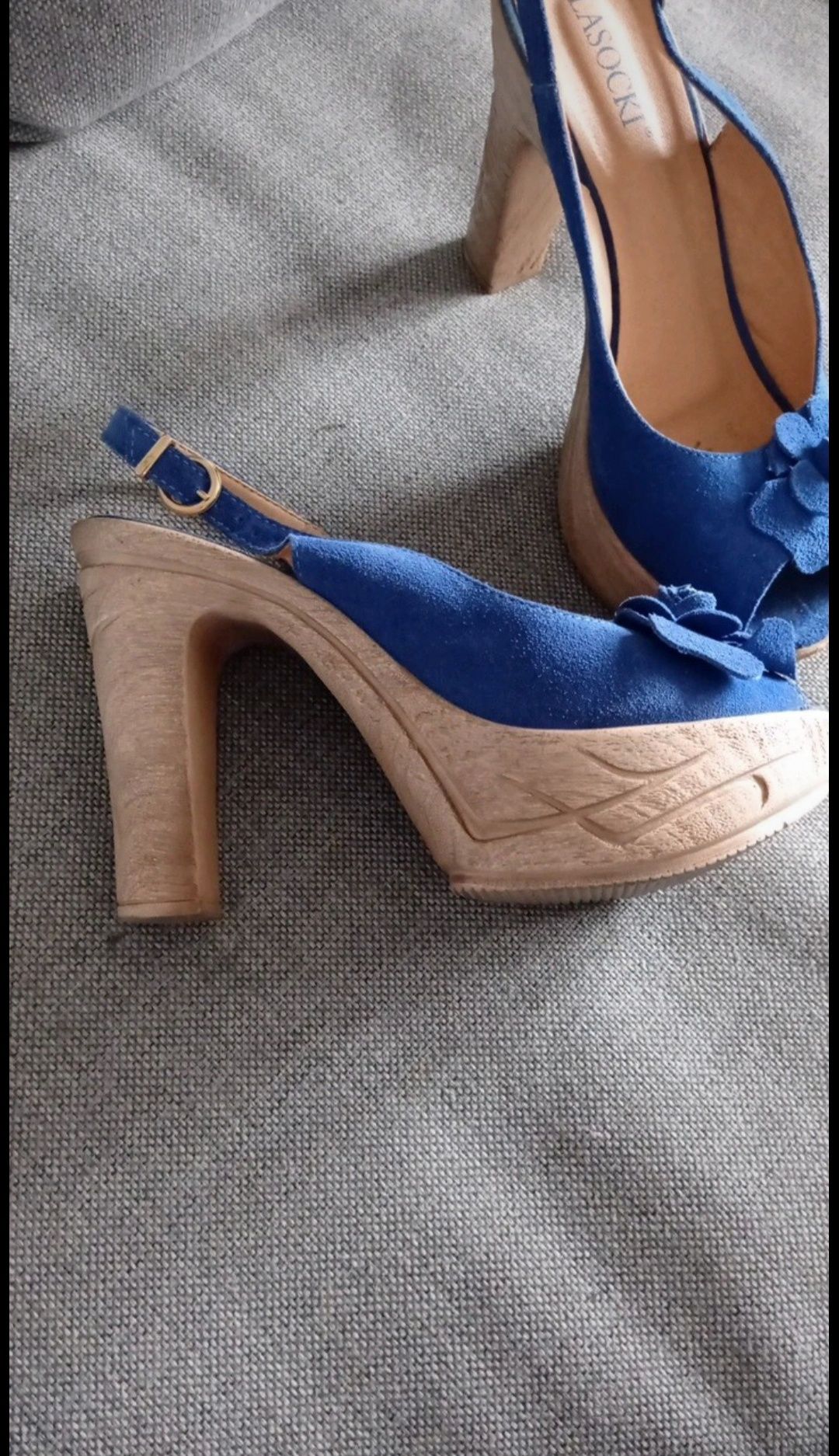 Buty damskie chabrowe na wysokim obcasie