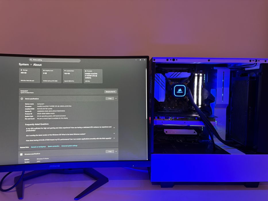 Komputer RTX 2060 i7 10700F 16Gb 3600Mhz