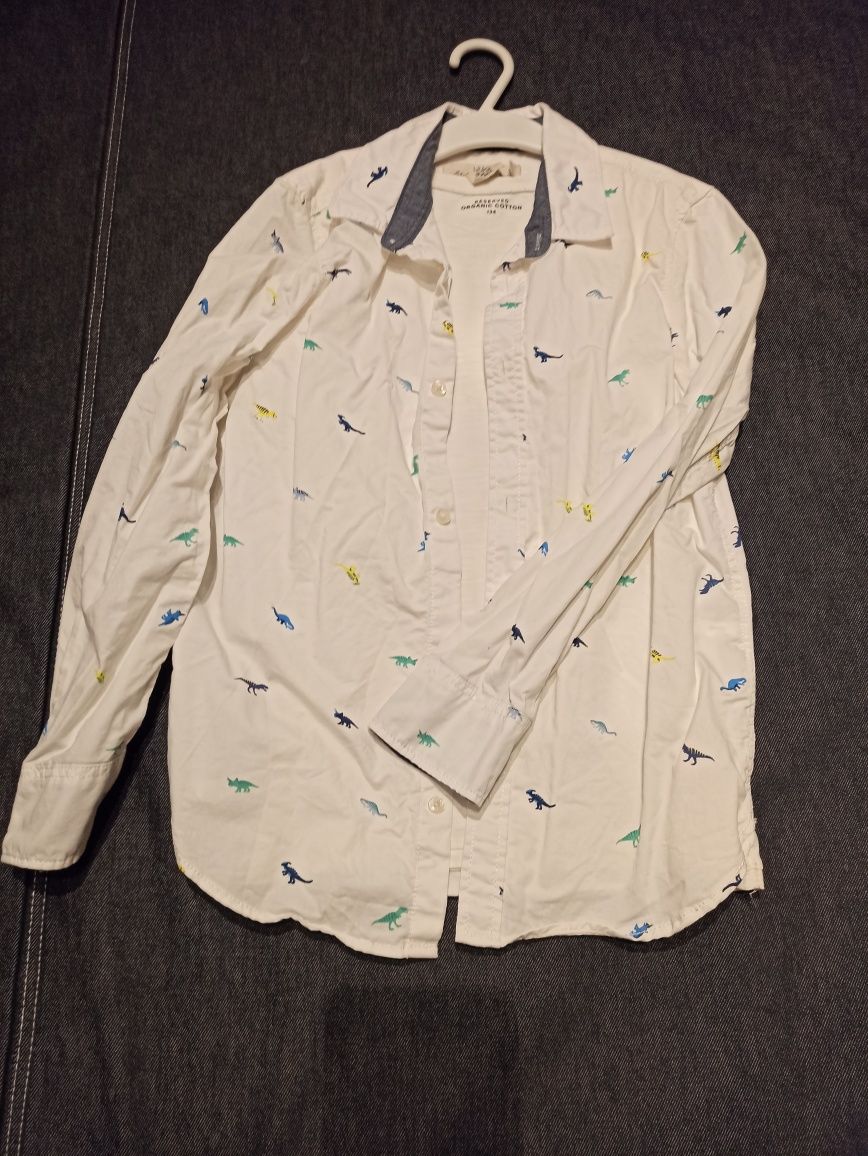 Biała Koszula chłopięca 134 h&m dinozaury