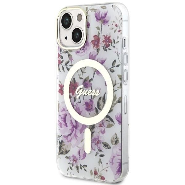 Etui Guess Flower MagSafe na iPhone 14 - Przezroczyste Hardcase