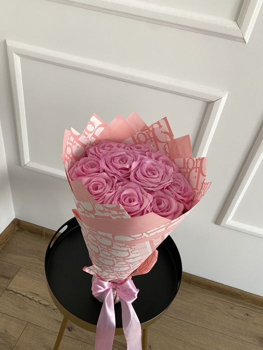 Bukiet róże wieczne Dior brokat handmade