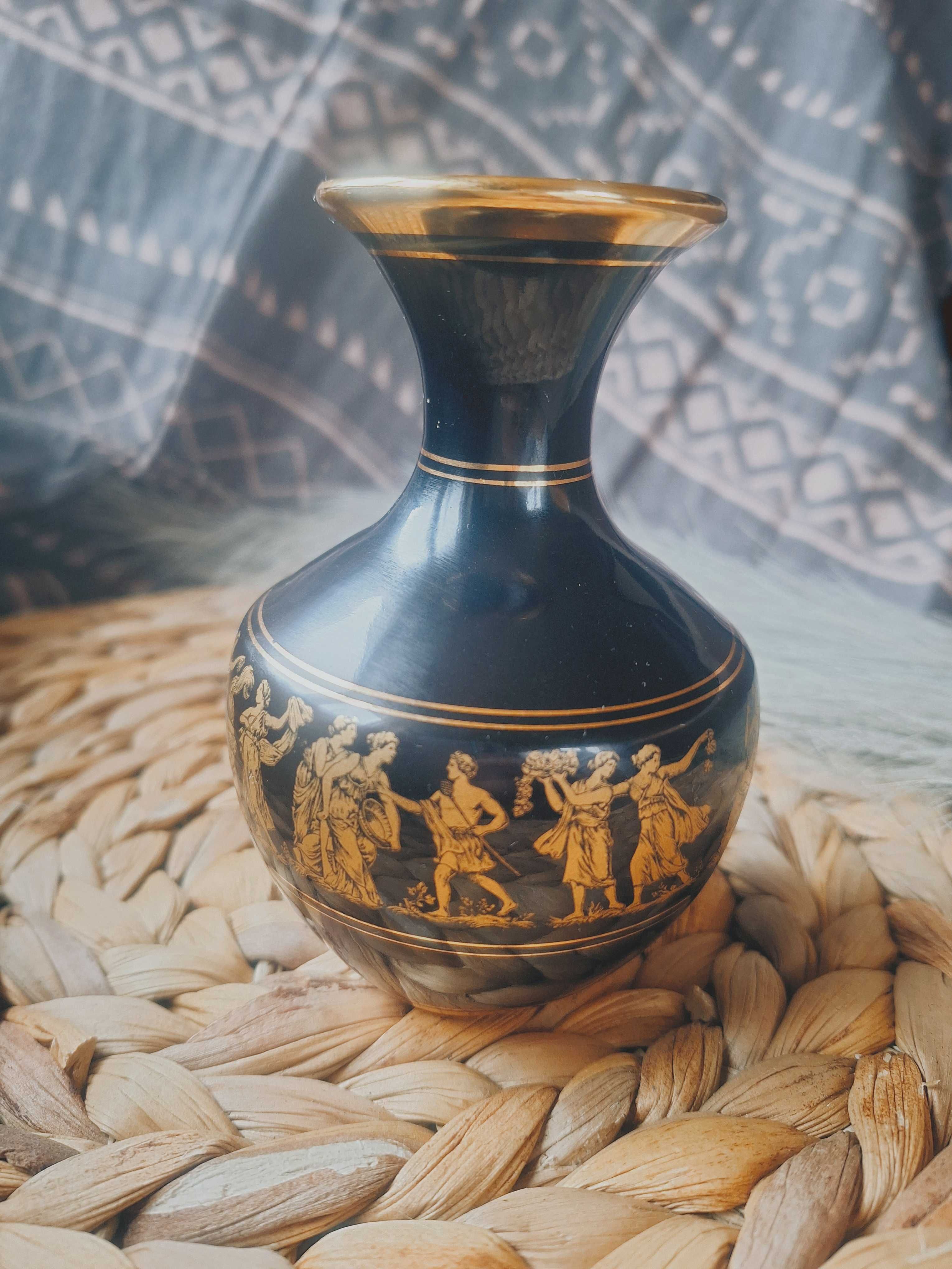 Wazon grecki amfora ceramika handmade czarny zdobiony złotem antyki