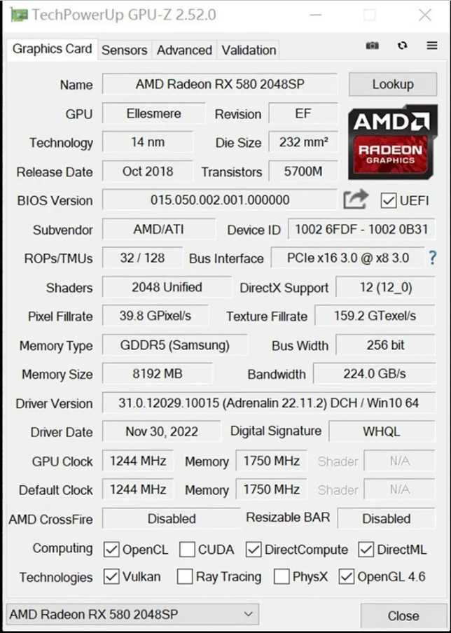 ELSA AMD Radeon RX 580 8 ГБ GDDR5 2048SP 256 бит