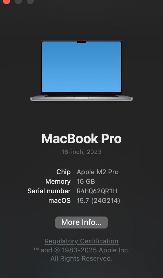 Macbook pro 16 m2 pro 12 cpu 19 gpu 16ram/512 GB