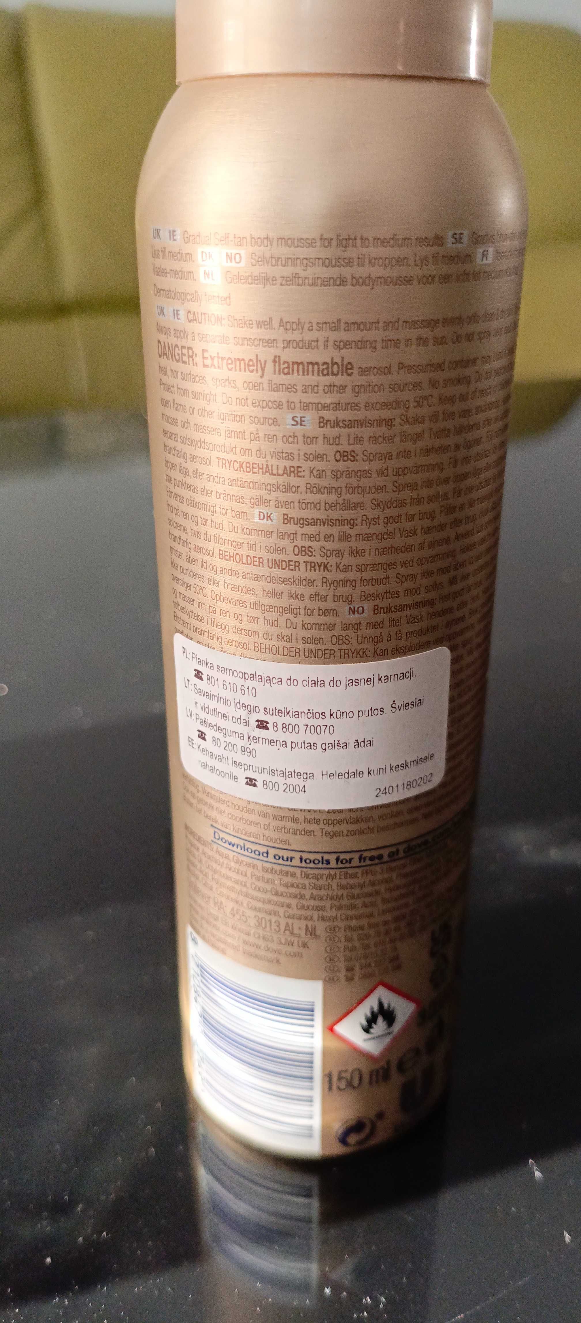 Dove - pianka samoopalająca do ciała do jasnej karnacji (150ml)