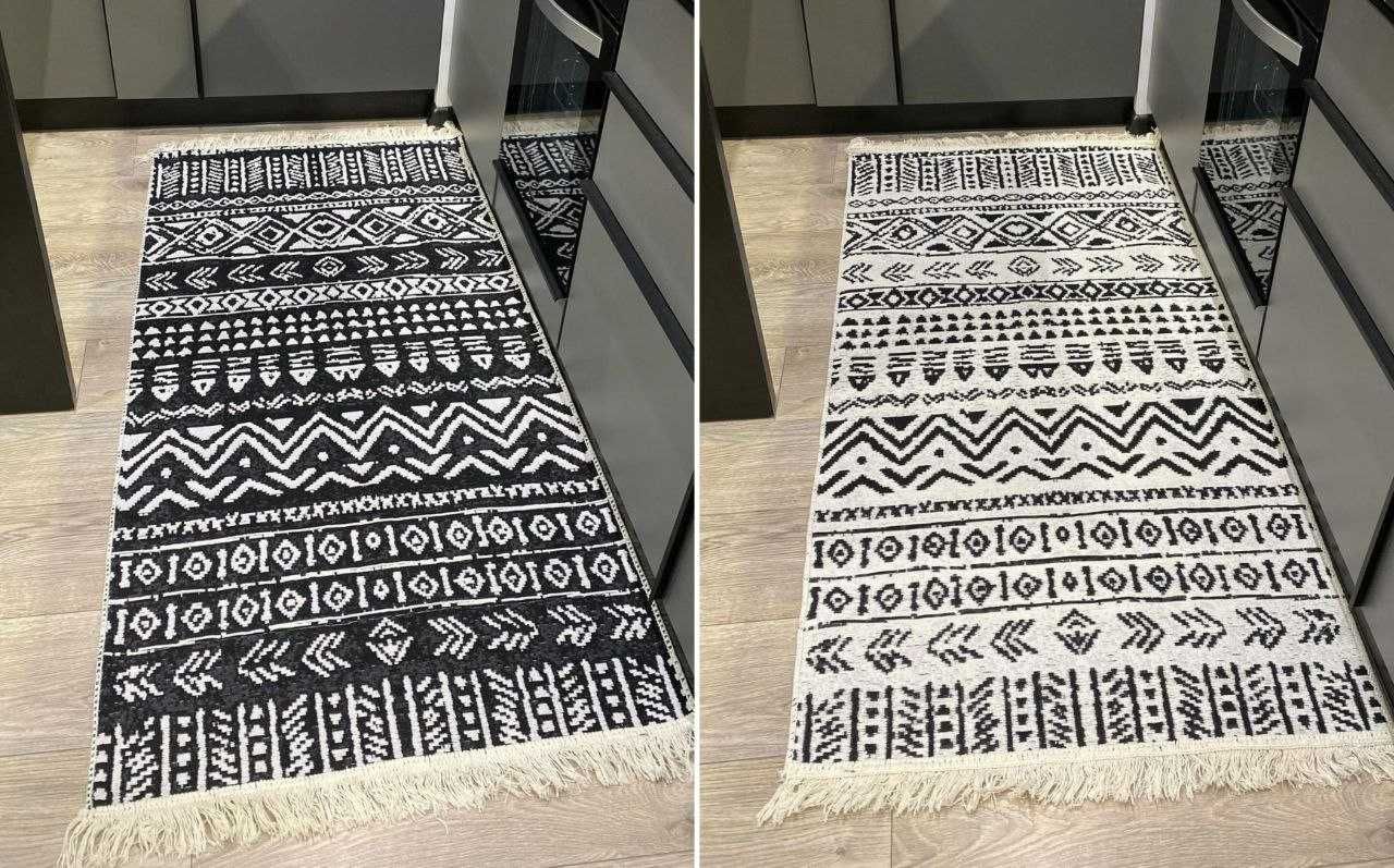 Чорно-білий турецький килим, двосторонній, безворсовий