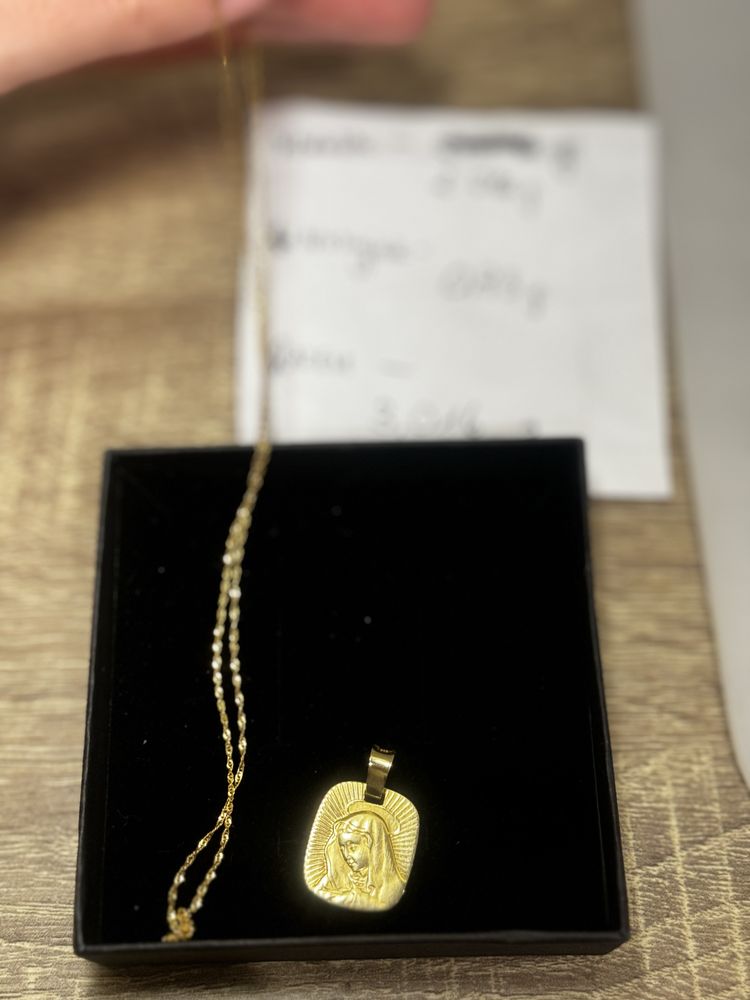 Złoty medalik Maryja złoty łańcuszek 3 gram próba 585