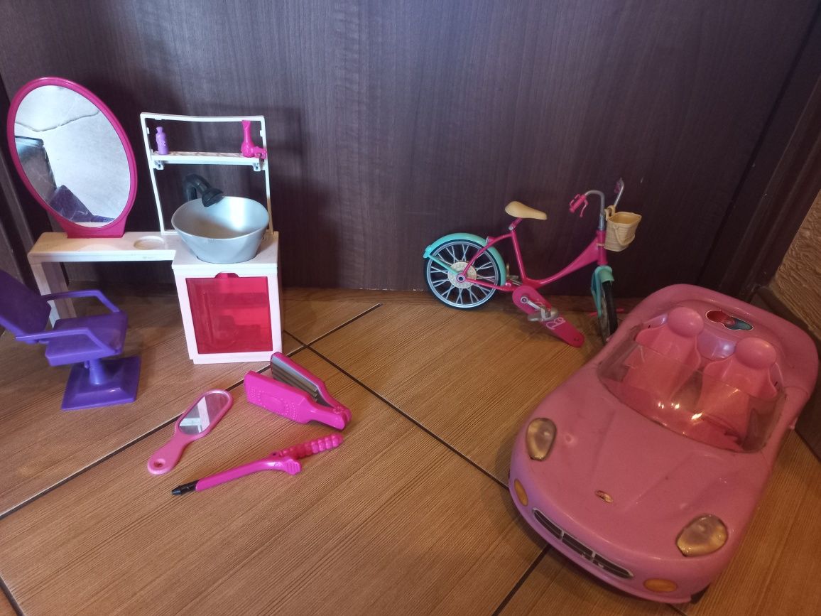 Zestaw do Barbie salon, auto, rower